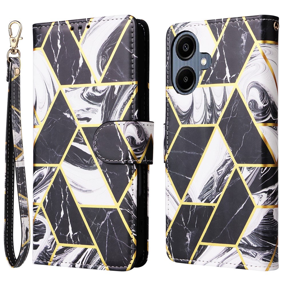  Samsung Galaxy A07 Fodral Läder Marmor Svart