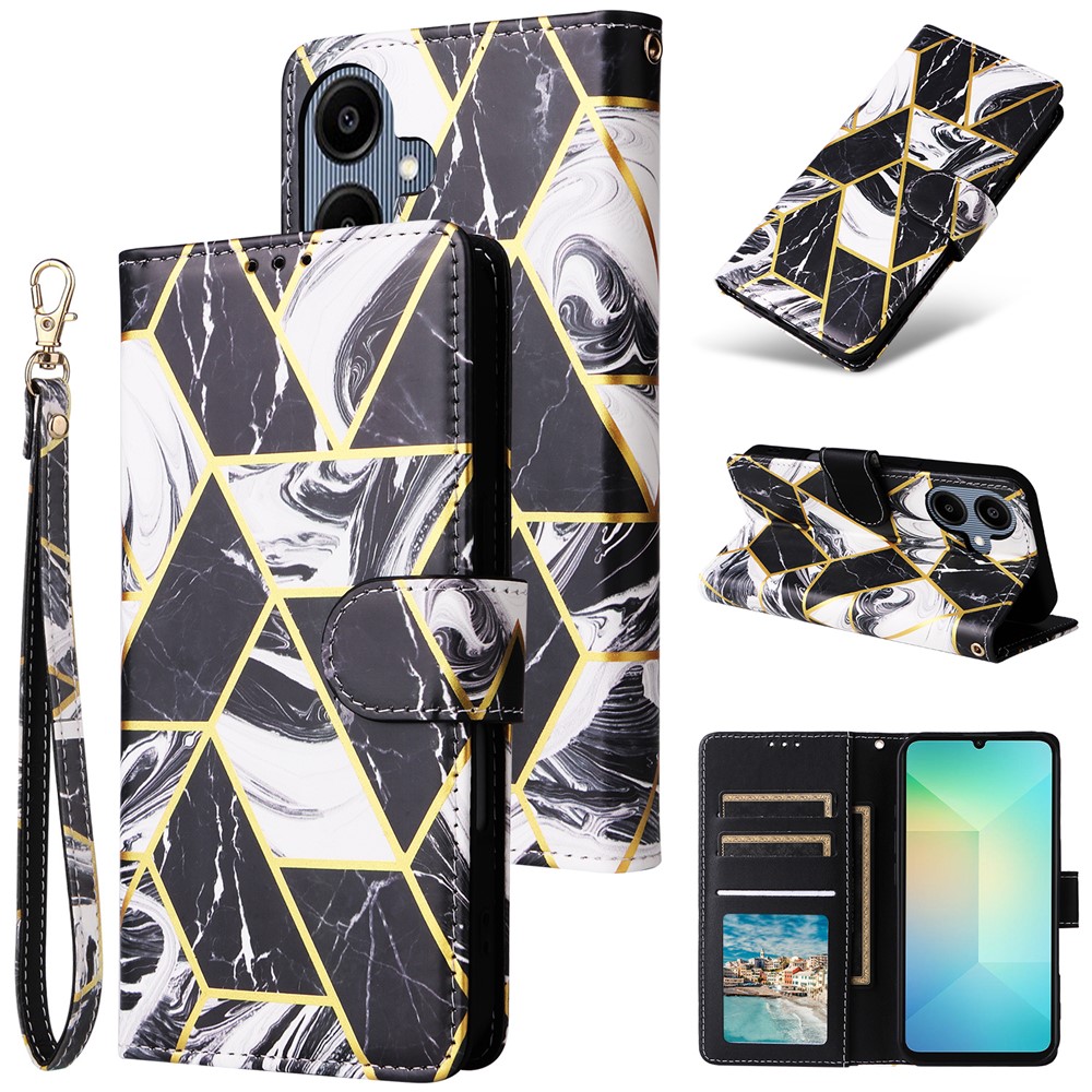  Samsung Galaxy A07 Fodral Läder Marmor Svart