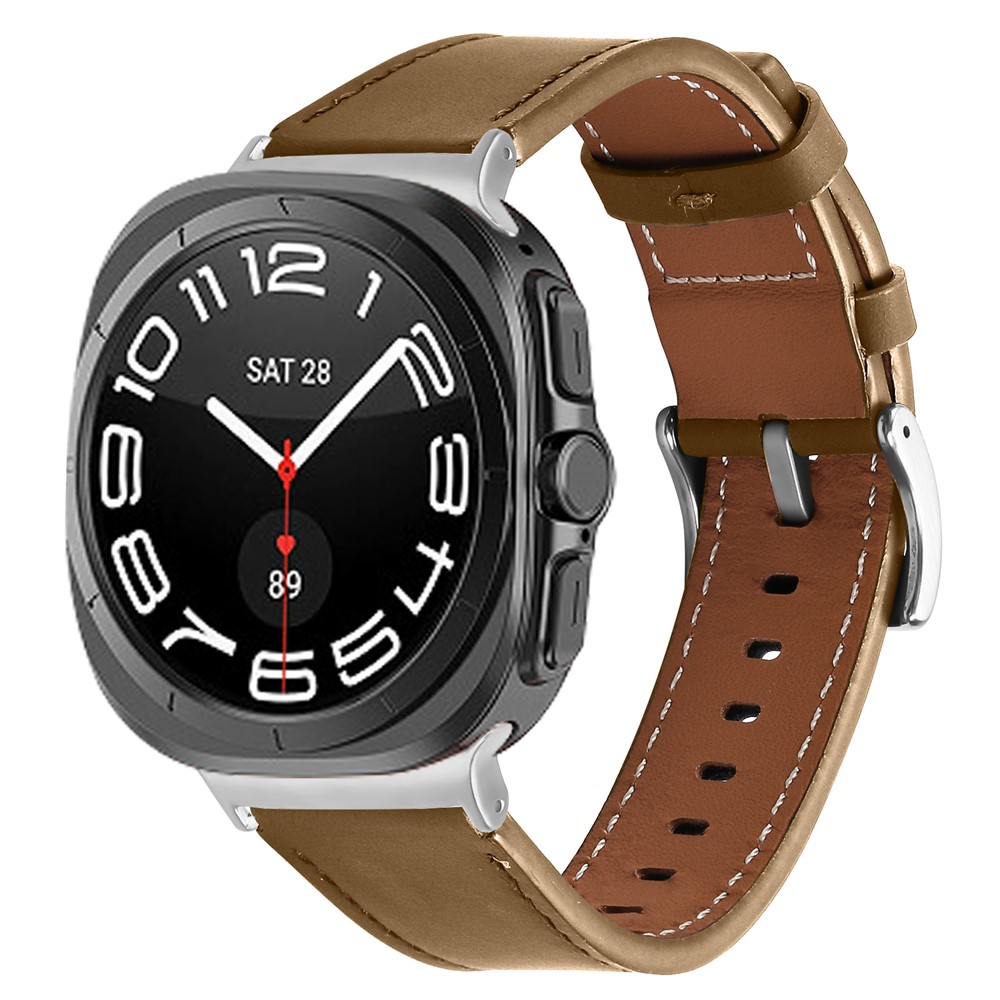  Galaxy Watch 8 46/44/40 mm Armband Äkta Läder Ljus Brun