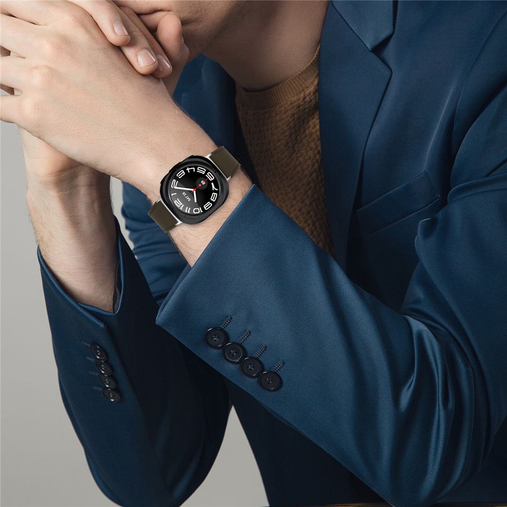  Galaxy Watch 8 46/44/40 mm Armband Äkta Läder Mörk Brun