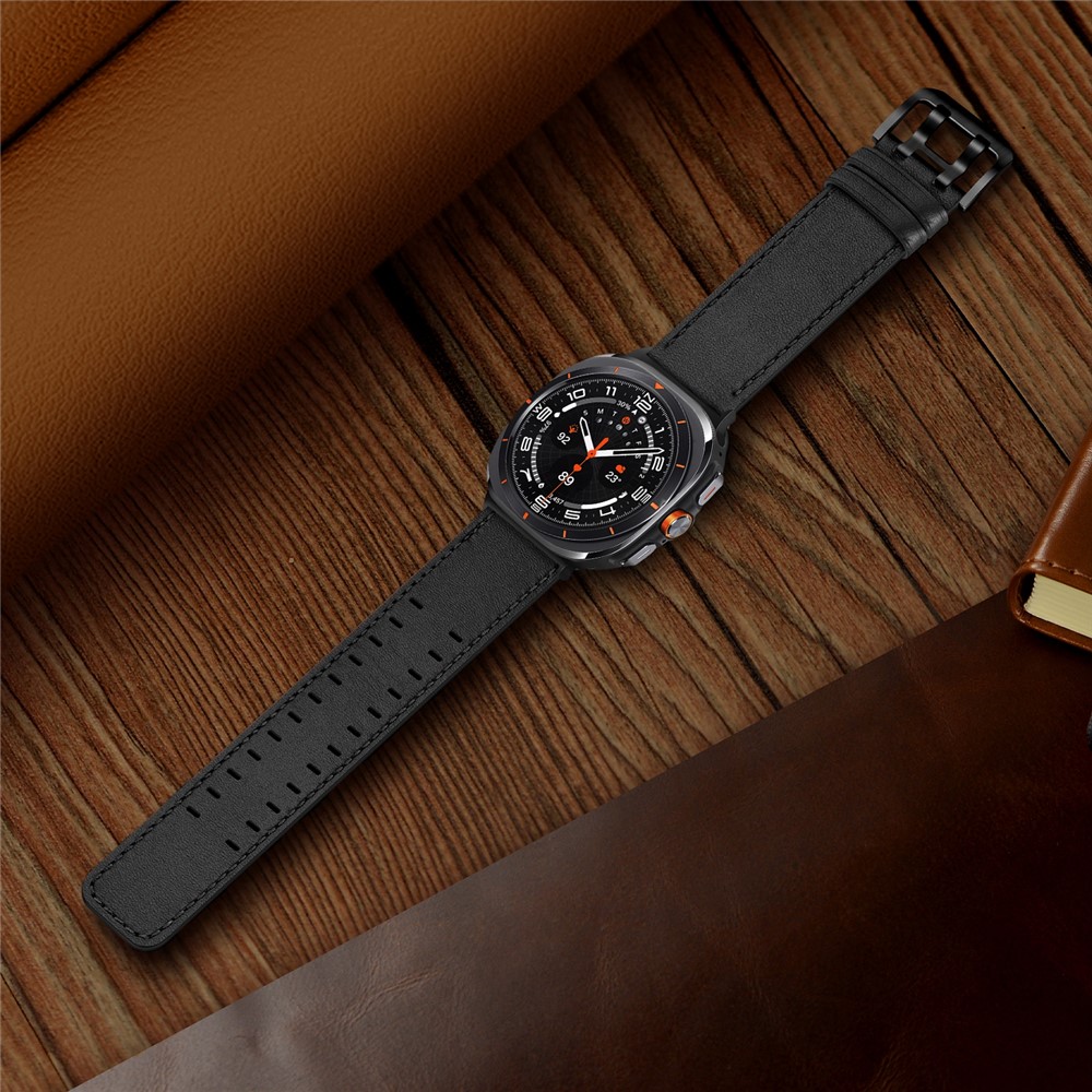  Samsung Galaxy Watch 8 46/44/40 mm Armband Äkta Läder Svart