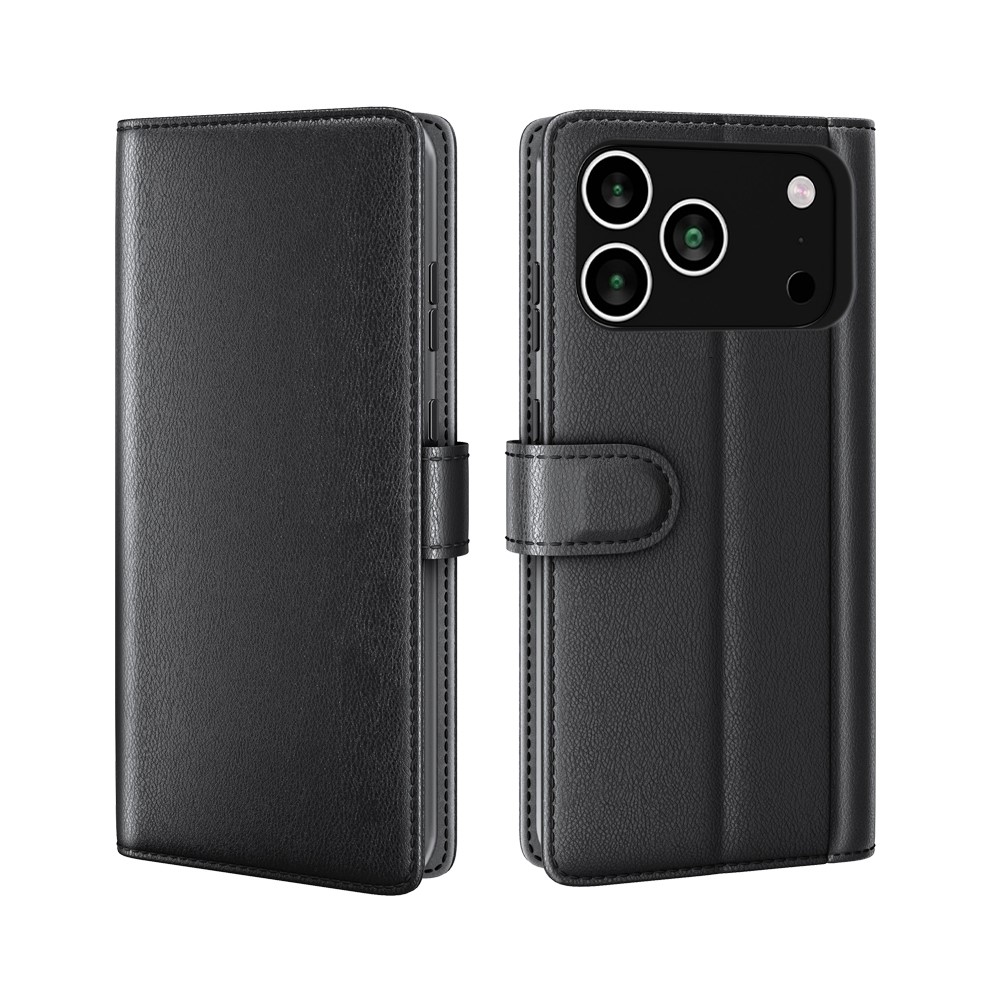  iPhone 17 Pro Fodral Premium Äkta Läder Svart