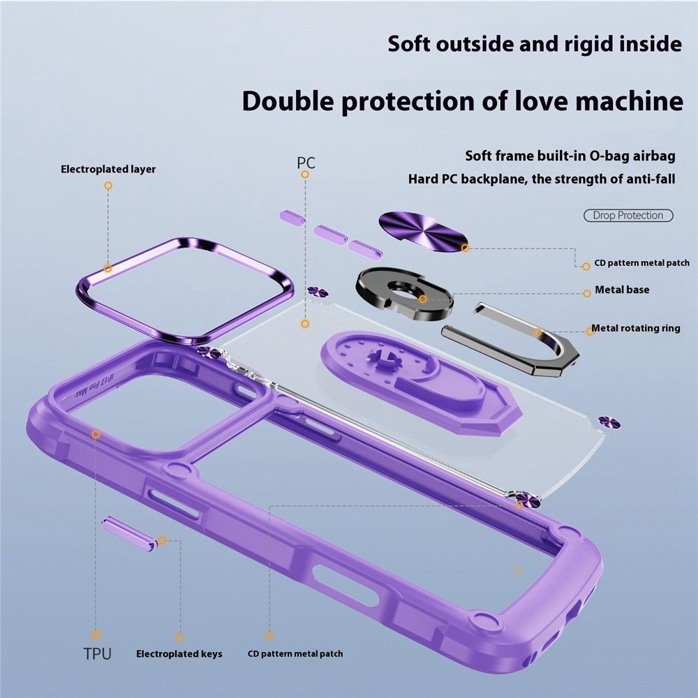  iPhone 17 Pro Skal Shockproof Ring Hybrid Blå