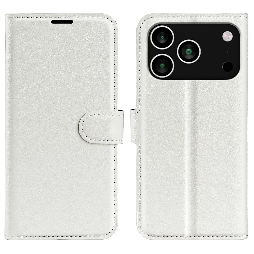  iPhone 17 Pro Fodral Litchi Läder Vit