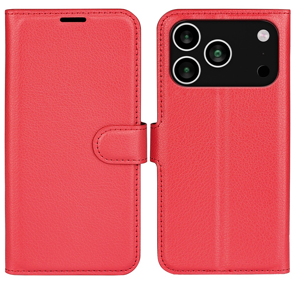  iPhone 17 Pro Fodral Litchi Läder Röd
