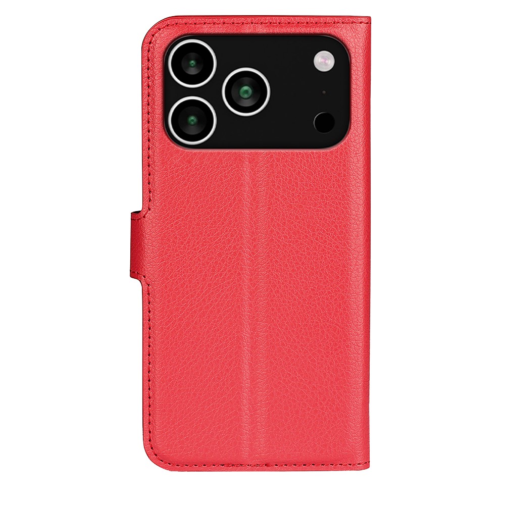  iPhone 17 Pro Fodral Litchi Läder Röd