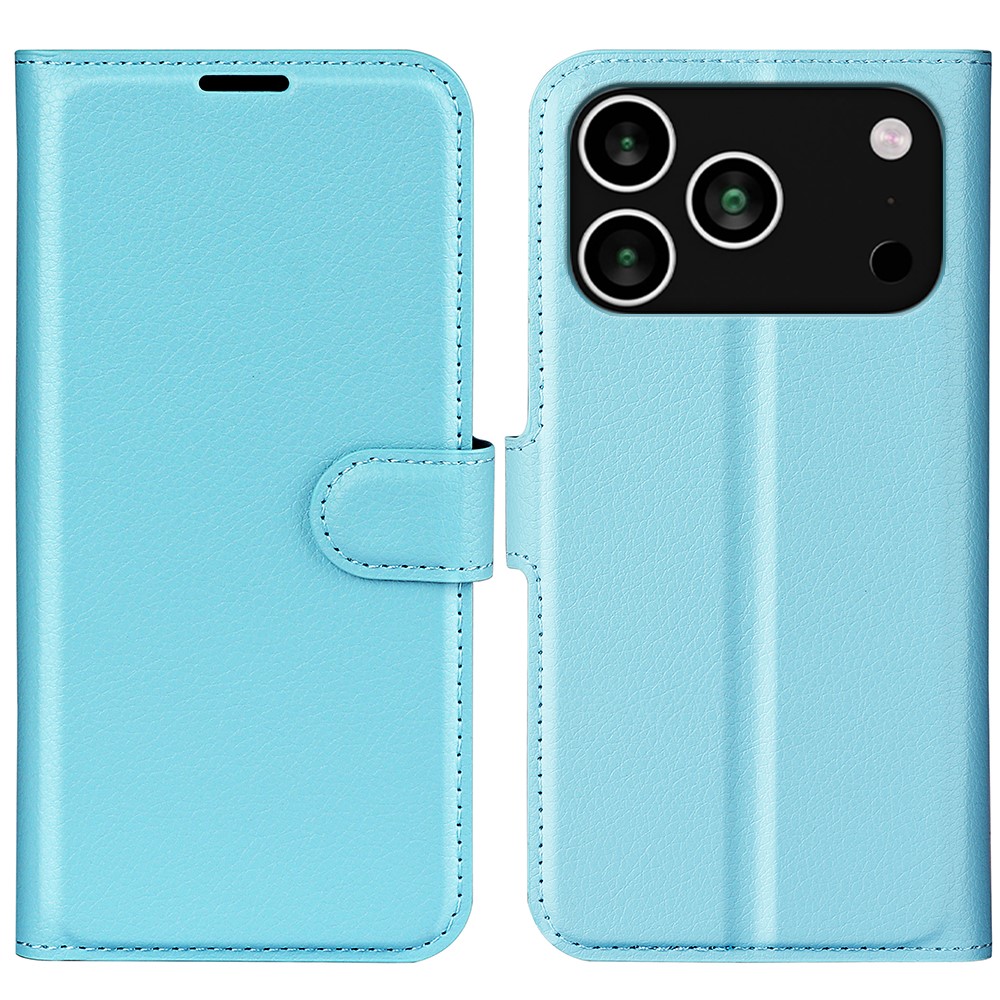  iPhone 17 Pro Fodral Litchi Läder Blå