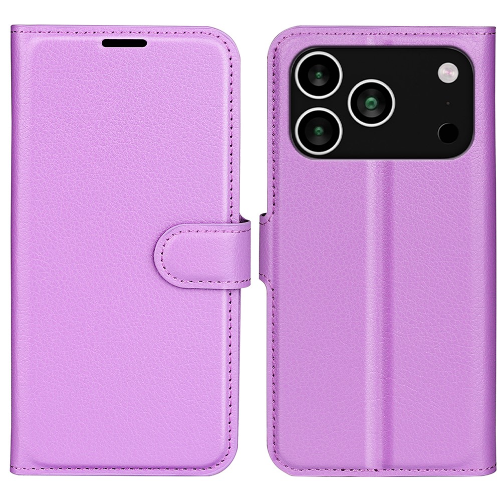  iPhone 17 Pro Fodral Litchi Läder Lila