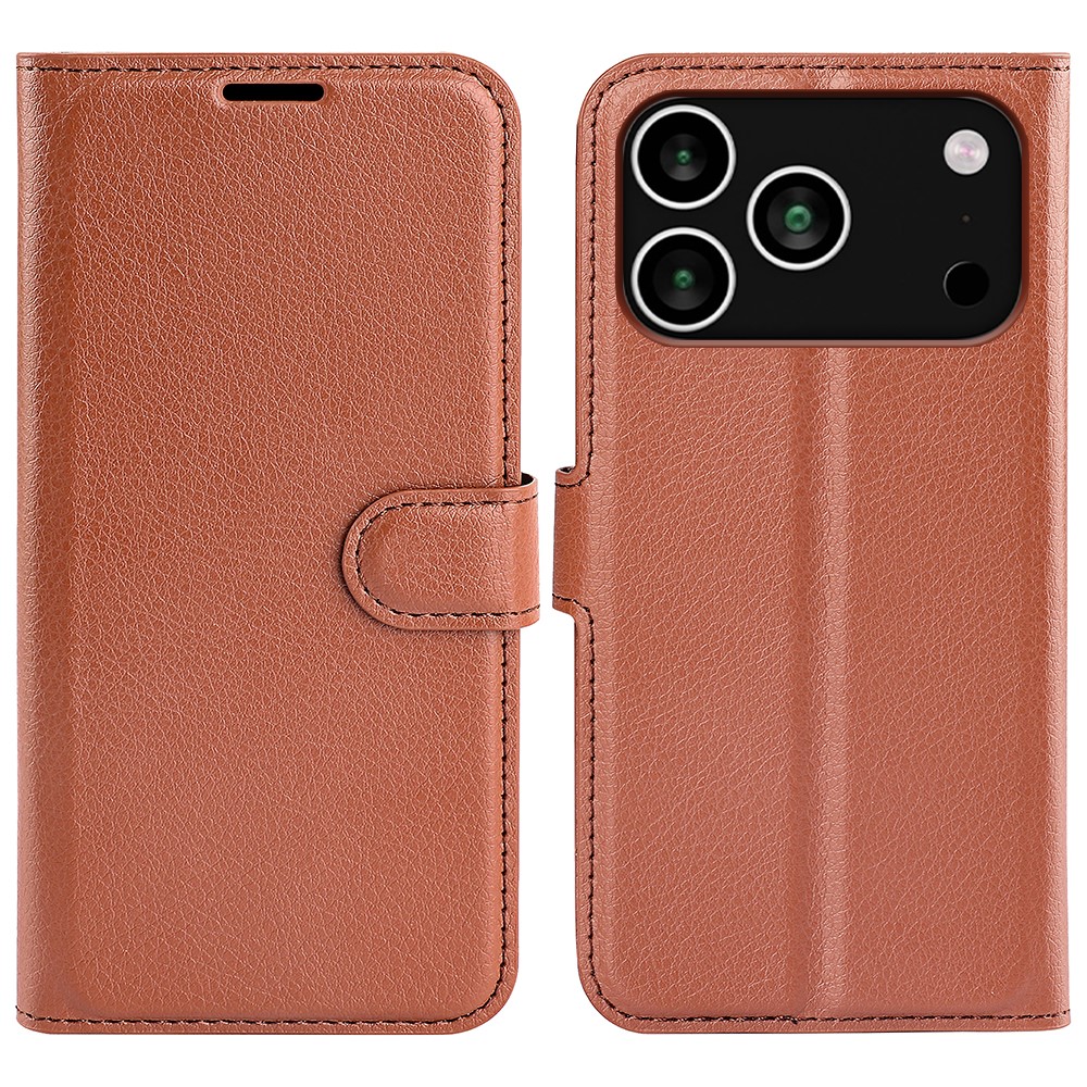  iPhone 17 Pro Fodral Litchi Läder Brun