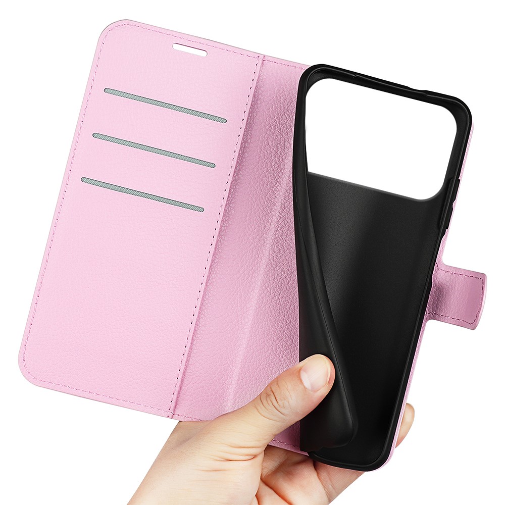  iPhone 17 Pro Fodral Litchi Läder Ljus Rosa