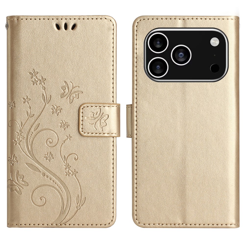  iPhone 17 Pro Fodral Med Blommigt Tryck Guld