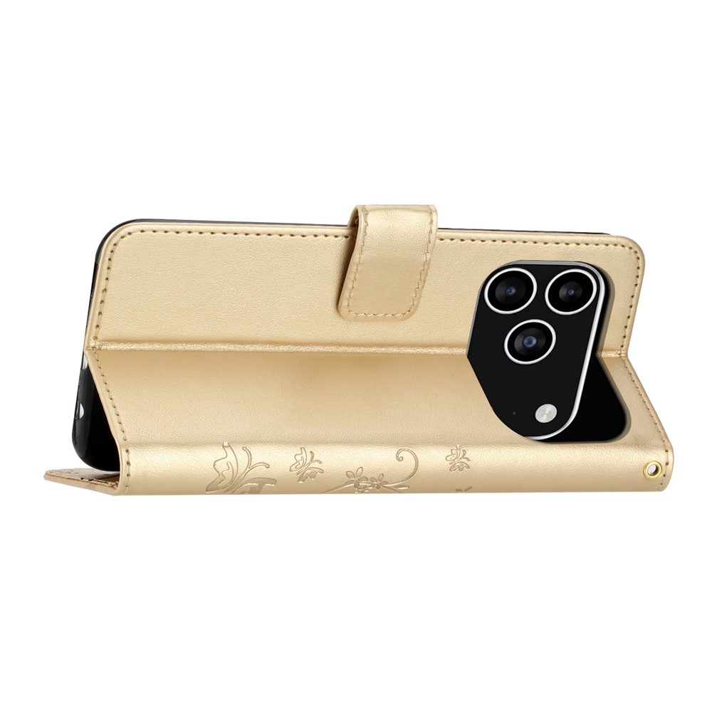  iPhone 17 Pro Fodral Med Blommigt Tryck Guld