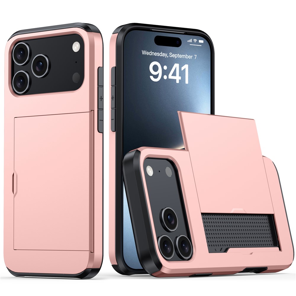  iPhone 17 Pro Skal Hybrid Med Kortfack Roséguld