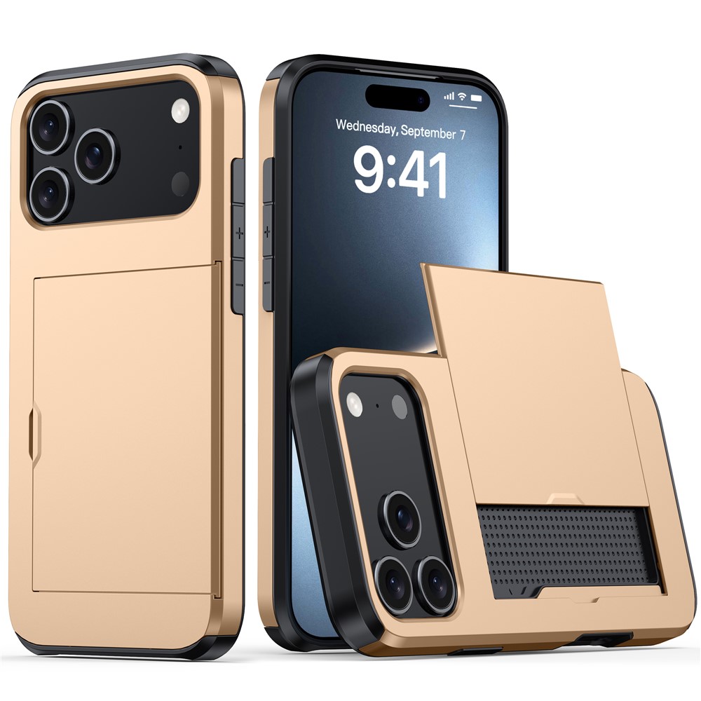  iPhone 17 Pro Skal Hybrid Med Kortfack Guld