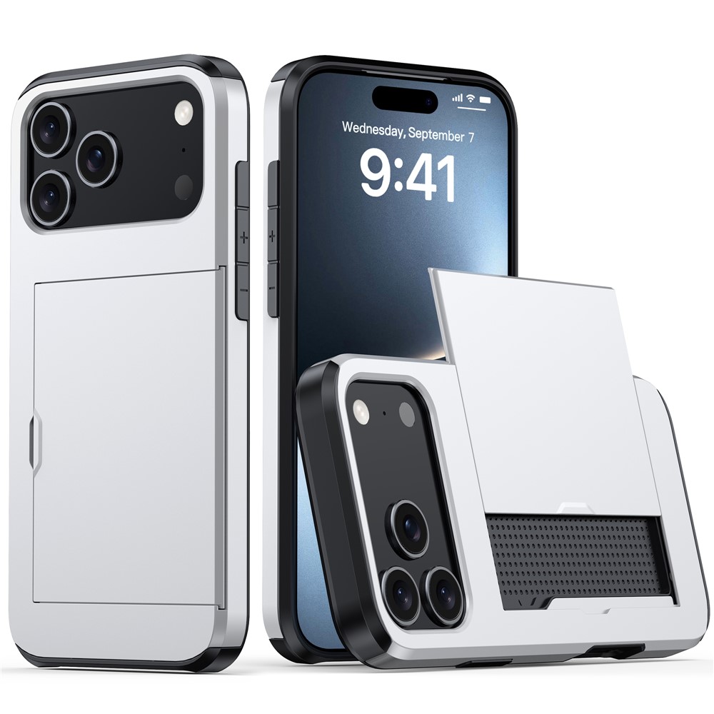  iPhone 17 Pro Skal Hybrid Med Kortfack Silver