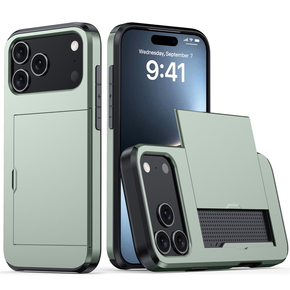  iPhone 17 Pro Skal Hybrid Med Kortfack Militär Grön