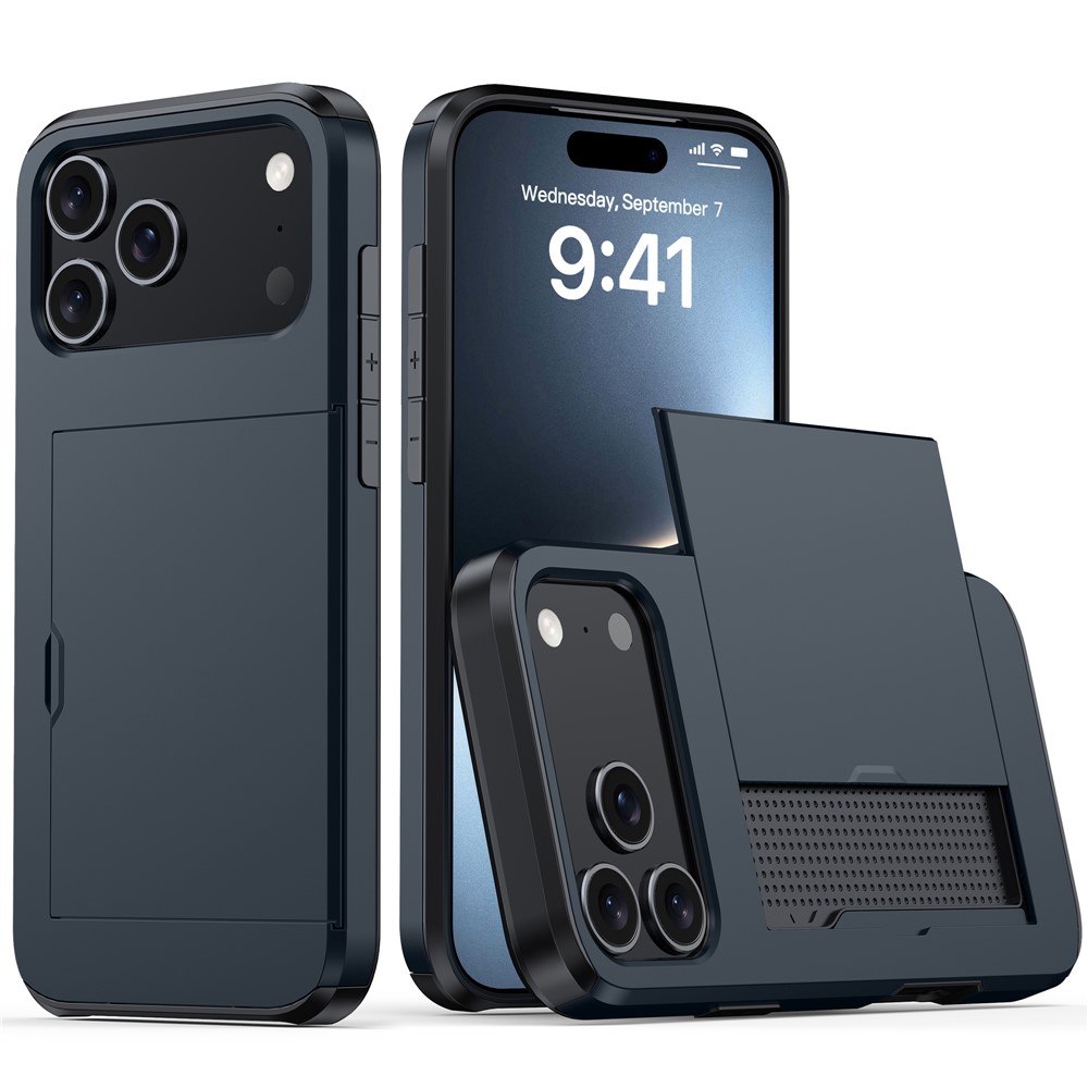  iPhone 17 Pro Skal Hybrid Med Kortfack Blå