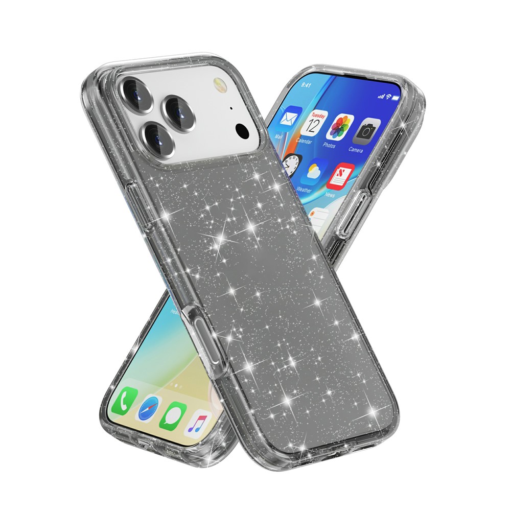  iPhone 17 Pro Skal Hybrid Glitter Svart