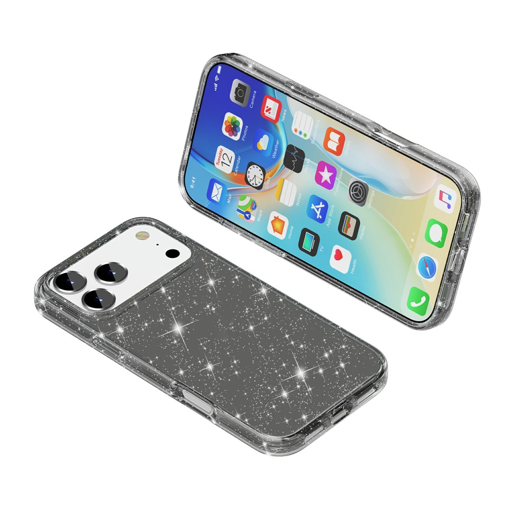  iPhone 17 Pro Skal Hybrid Glitter Svart