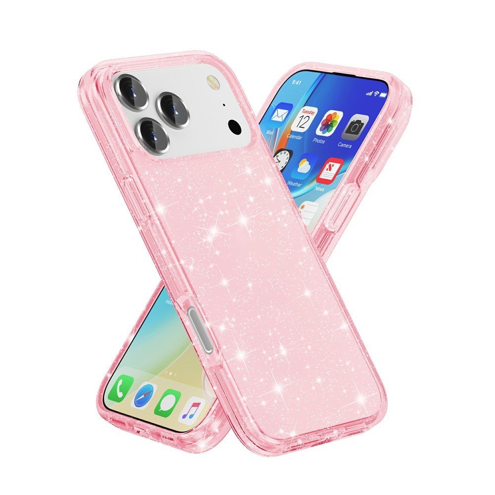  iPhone 17 Pro Skal Hybrid Glitter Rosa