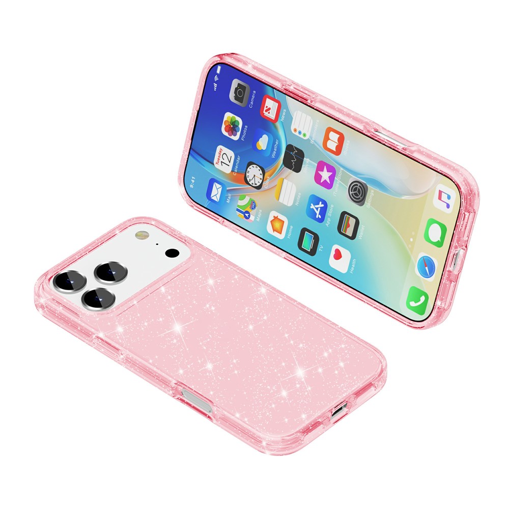  iPhone 17 Pro Skal Hybrid Glitter Rosa