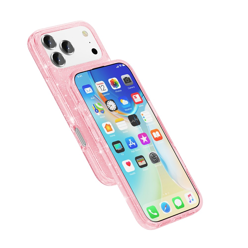  iPhone 17 Pro Skal Hybrid Glitter Rosa