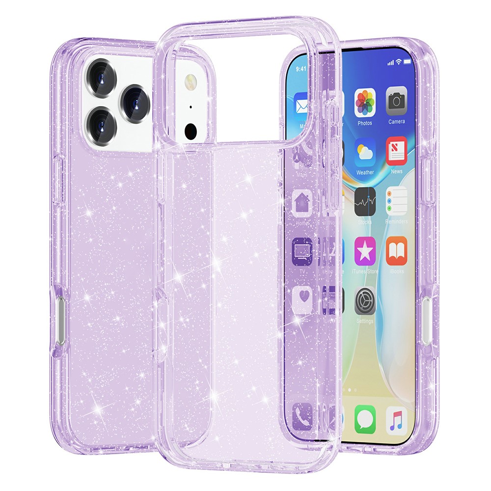  iPhone 17 Pro Skal Hybrid Glitter Lila