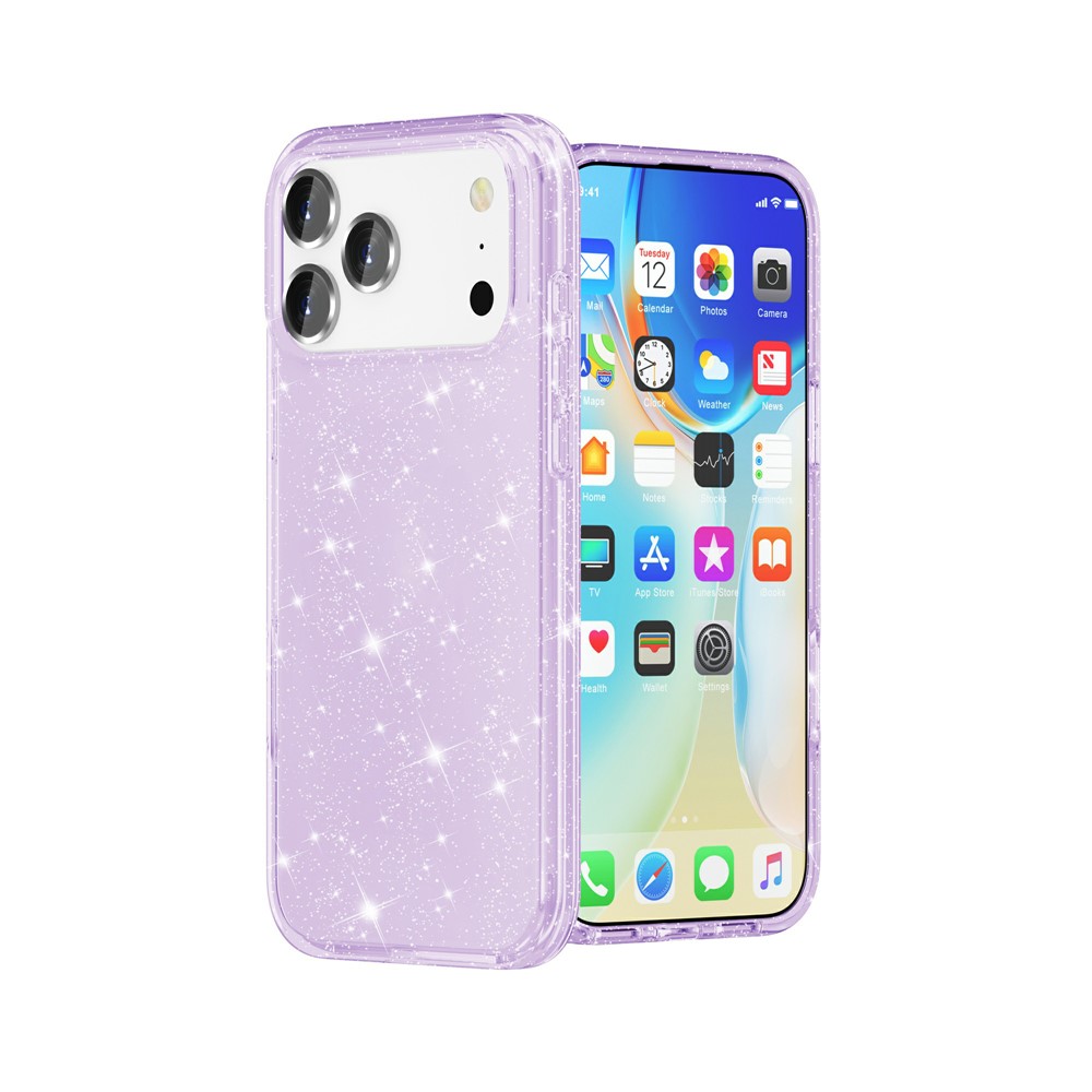  iPhone 17 Pro Skal Hybrid Glitter Lila