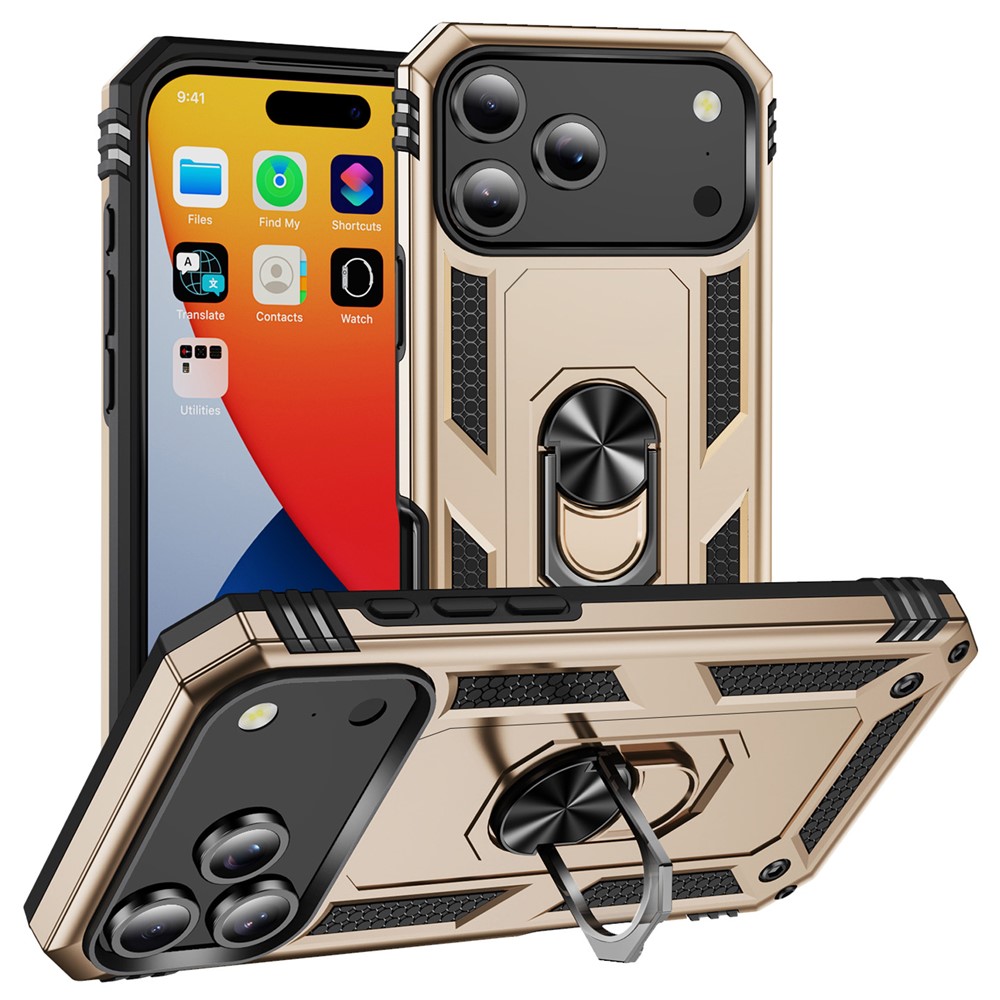  iPhone 17 Pro Skal Shockproof Hybrid Ring Guld
