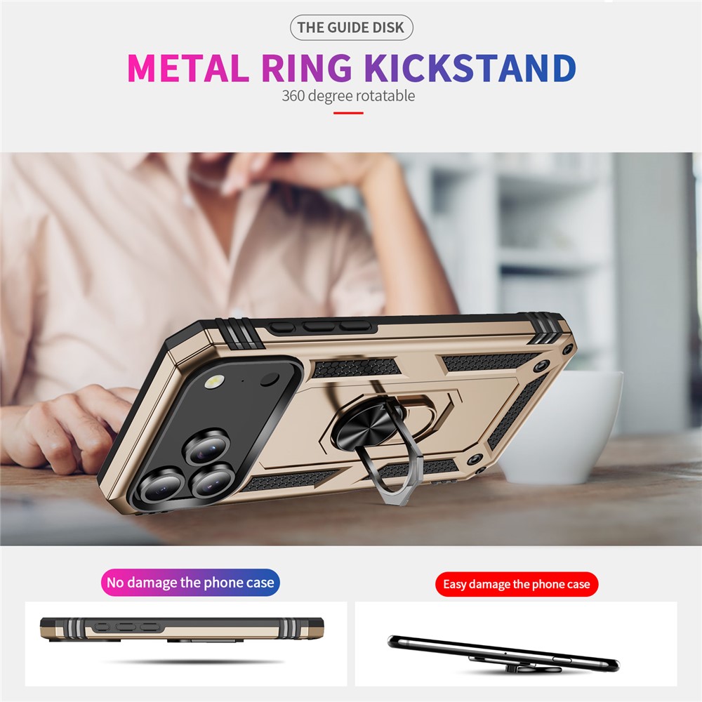  iPhone 17 Pro Skal Shockproof Hybrid Ring Guld