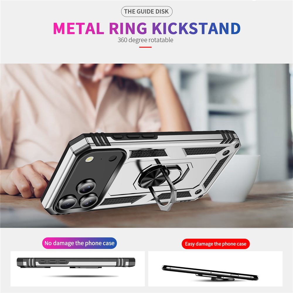  iPhone 17 Pro Skal Shockproof Hybrid Ring Silver
