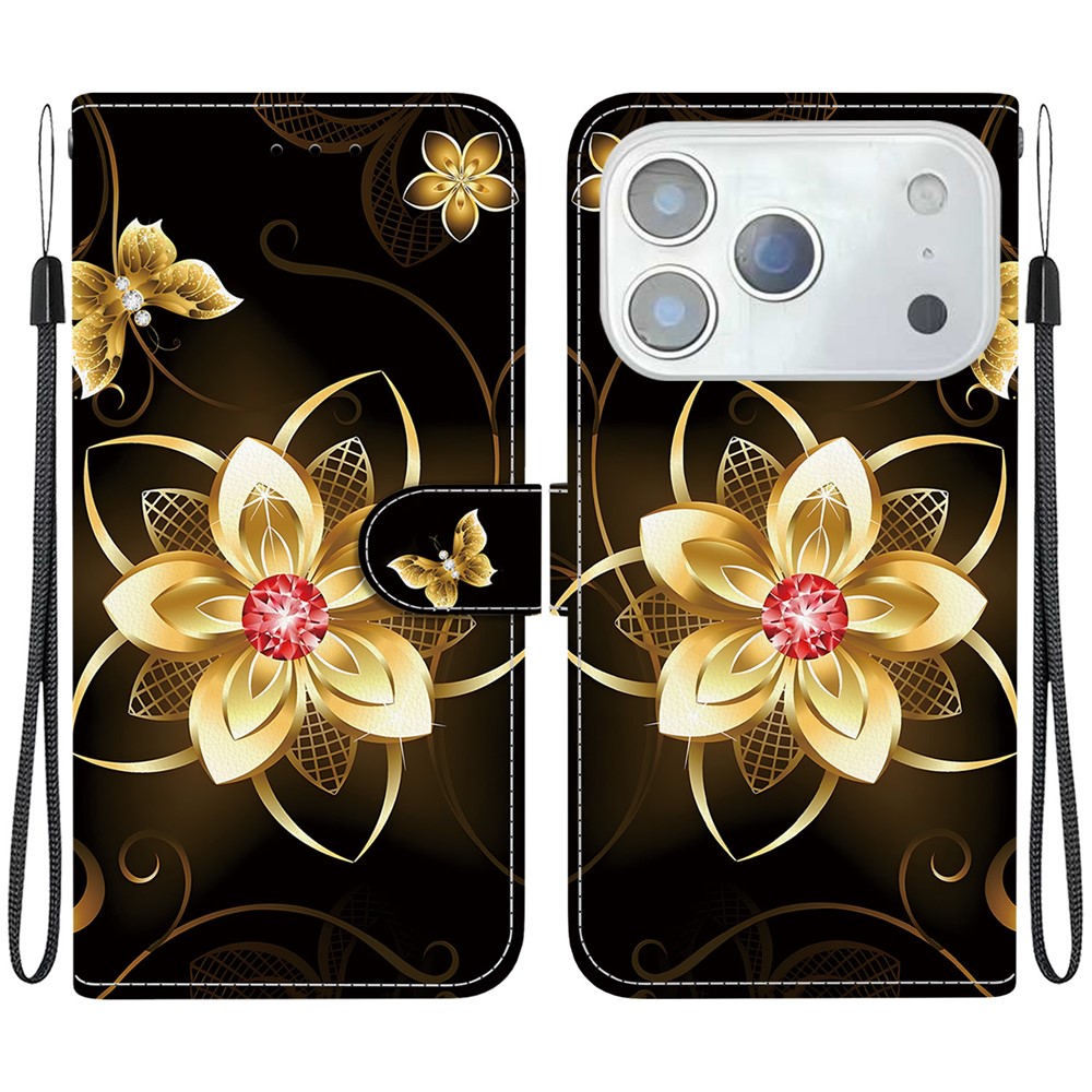  iPhone 17 Pro Fodral Med Tryck Guld Blomma