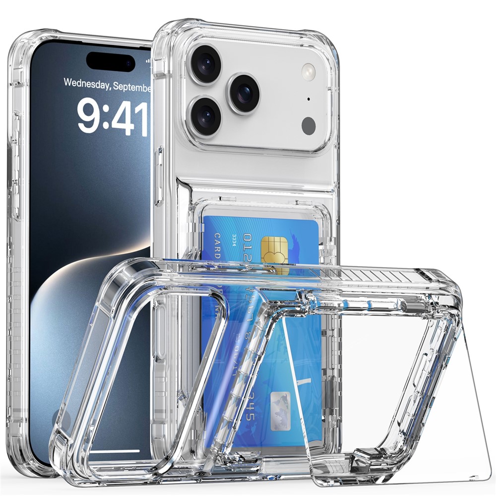  iPhone 17 Pro Skal Kickstand Med Korthållare Transparent