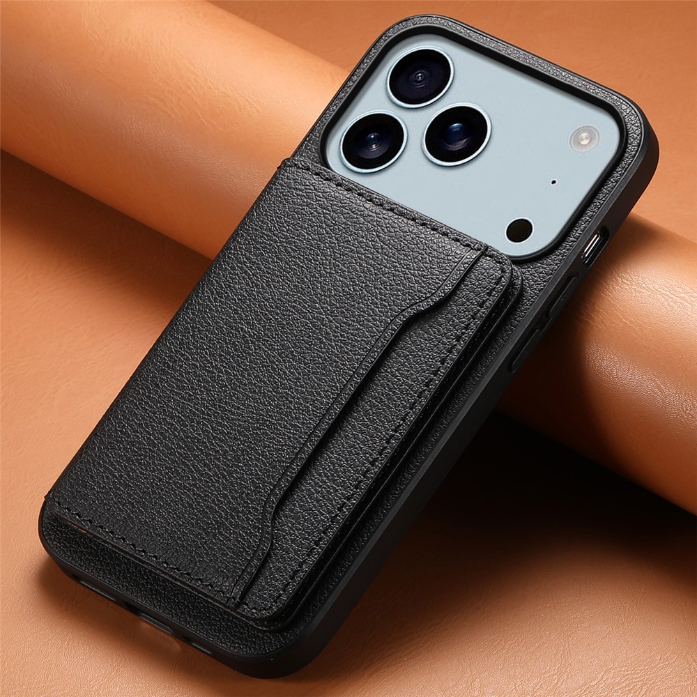  iPhone 17 Pro Skal Med Kortfack Läder Svart