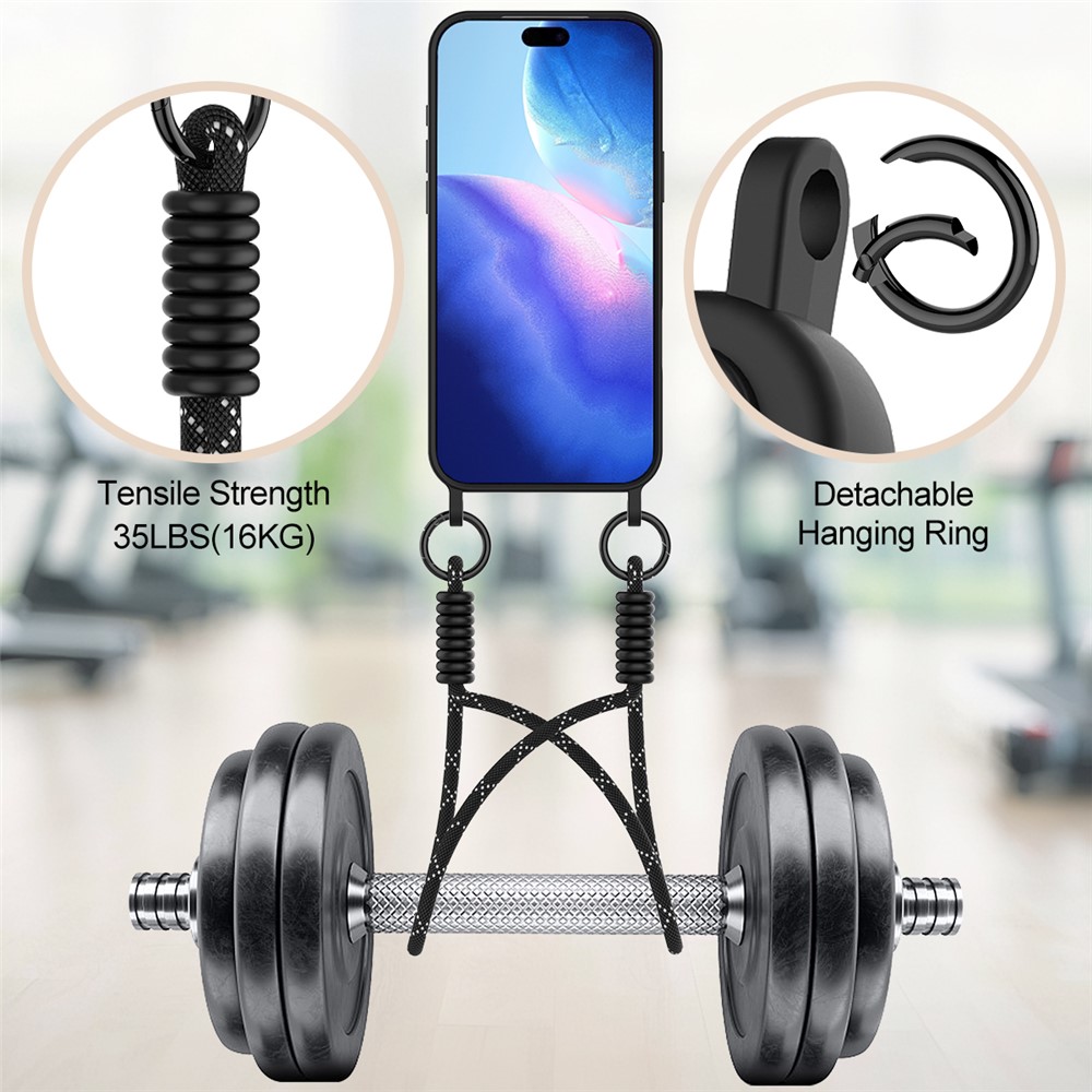  iPhone 17 Pro Skal Med Kortfack & Mobilsnöre Silikon Svart