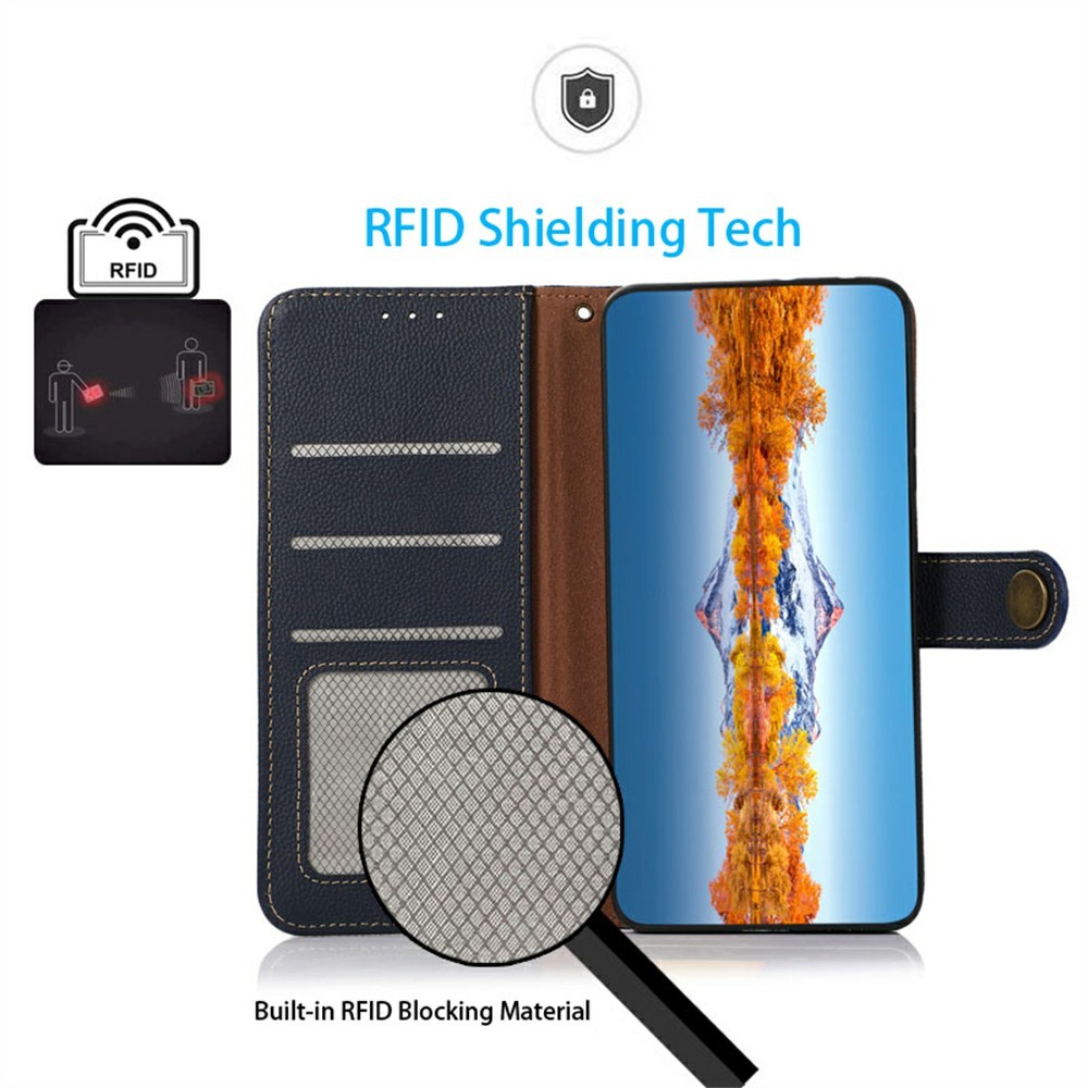 KHAZNEH KHAZNEH iPhone 17 Pro Max Fodral RFID Äkta Läder Blå
