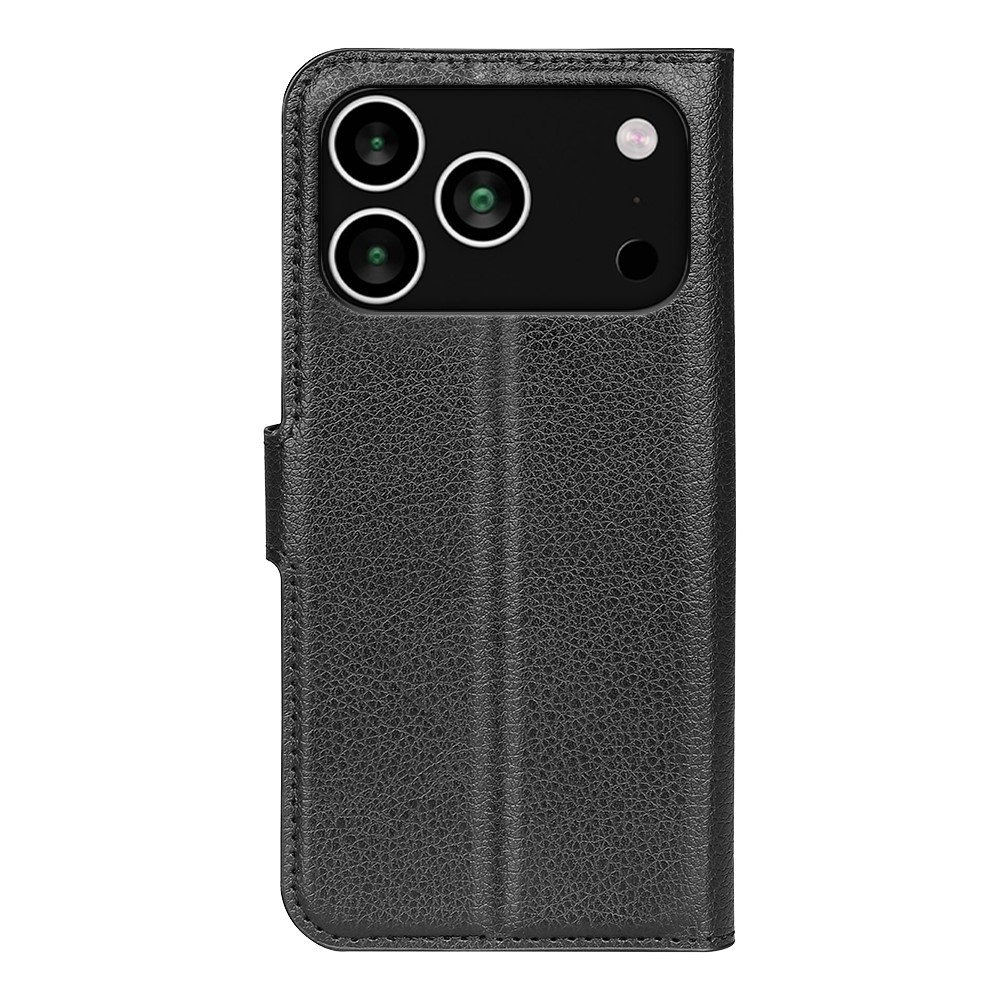  iPhone 17 Pro Max Fodral Litchi Läder Svart