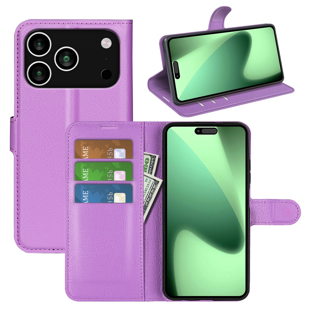  iPhone 17 Pro Max Fodral Litchi Läder Lila