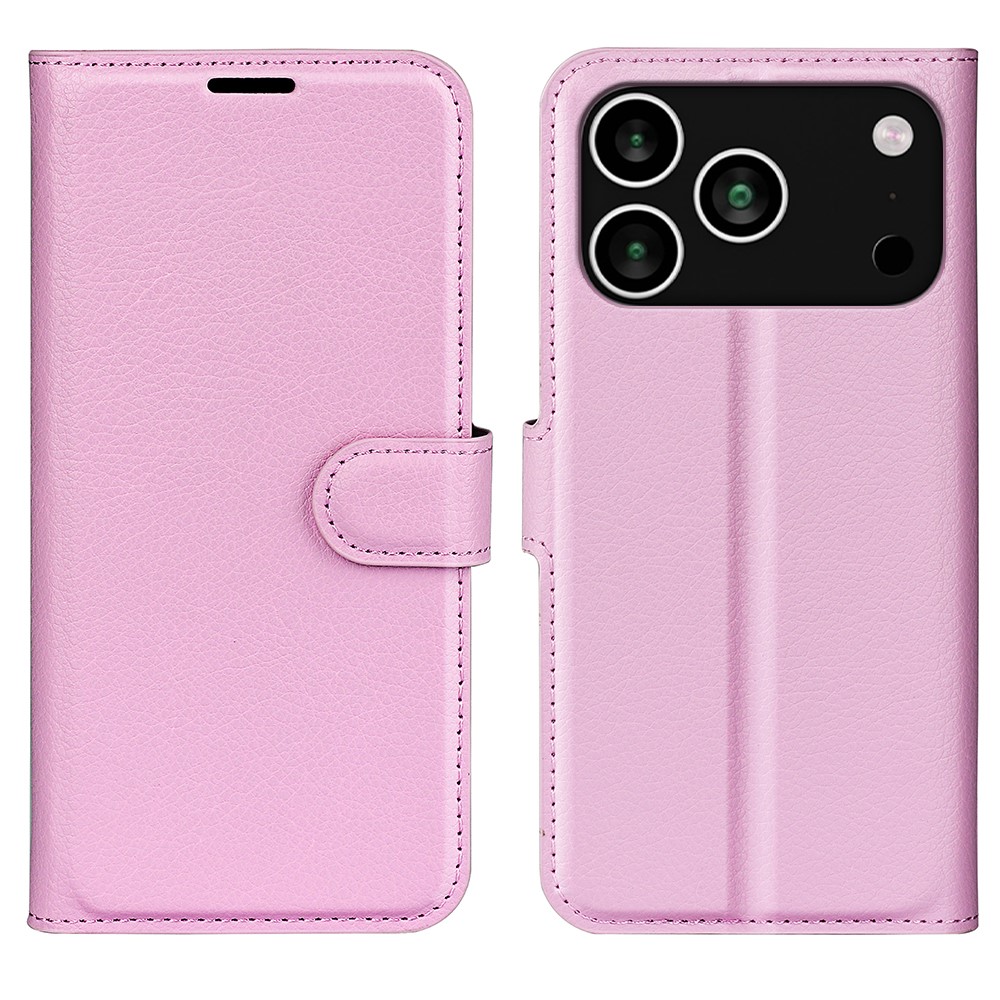  iPhone 17 Pro Max Fodral Litchi Läder Ljus Rosa