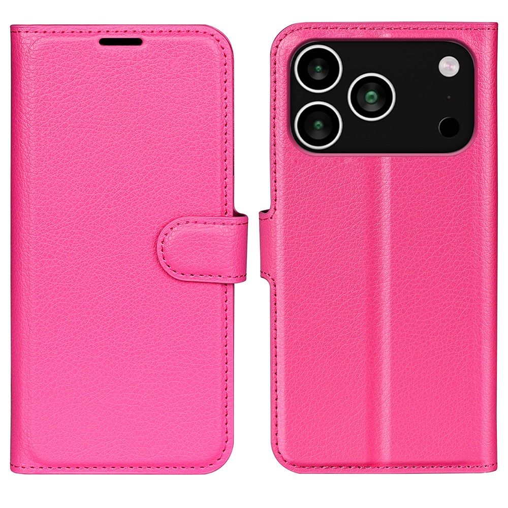 iPhone 17 Pro Max Fodral Litchi Läder Rosa