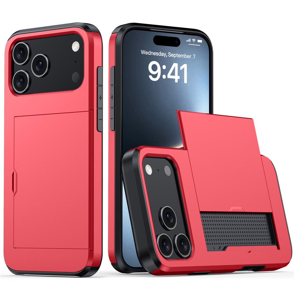  iPhone 17 Pro Max Skal Hybrid Med Kortfack Röd