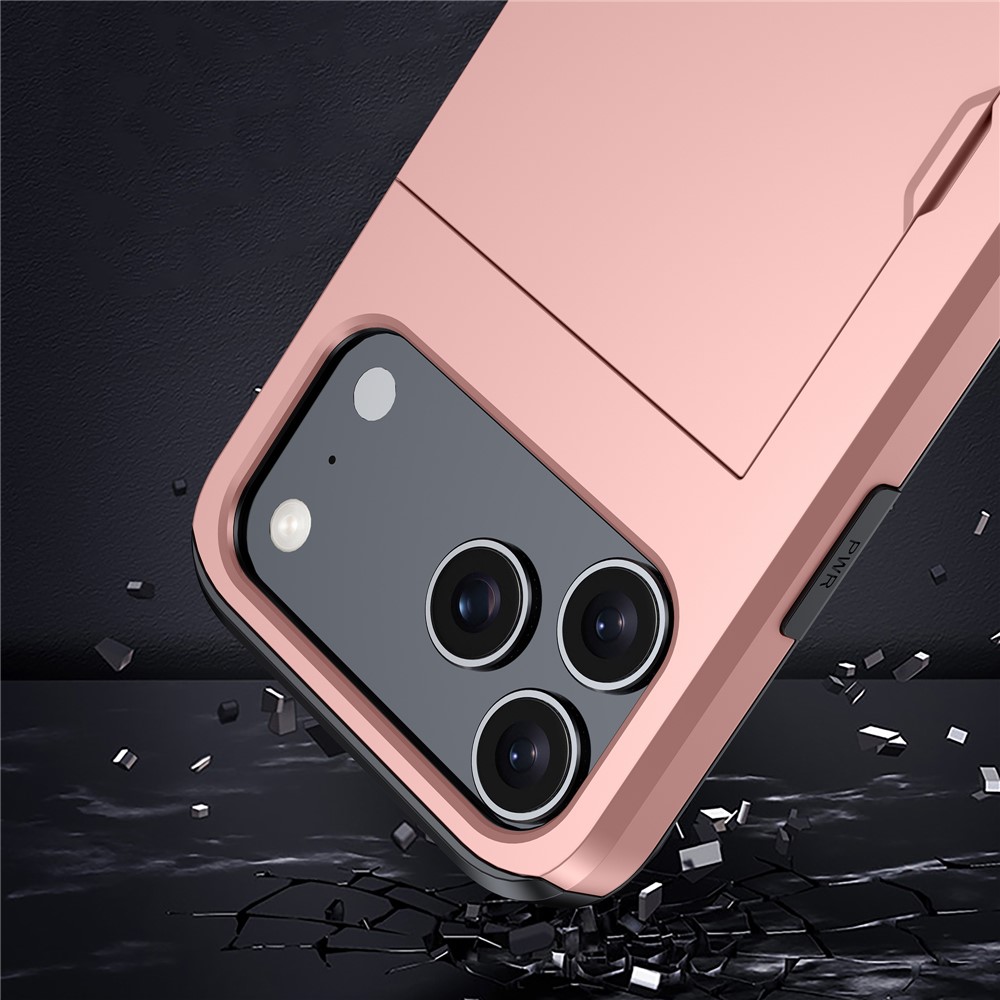  iPhone 17 Pro Max Skal Hybrid Med Kortfack Rosa