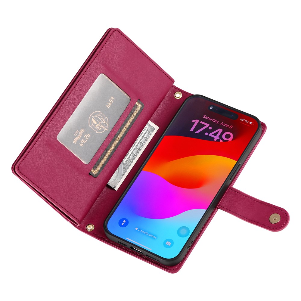  iPhone 17 Pro Max Fodral Multifunktionell Läder Röd
