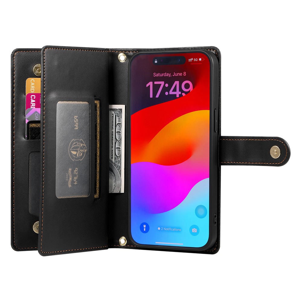  iPhone 17 Pro Max Fodral Multifunktionell Läder Svart