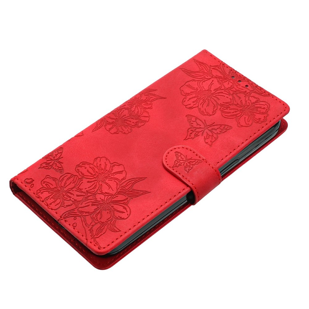  iPhone 17 Pro Max Fodral Med Blommigt Tryck Läder Röd