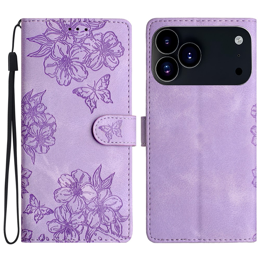  iPhone 17 Pro Max Fodral Med Blommigt Tryck Läder Lila