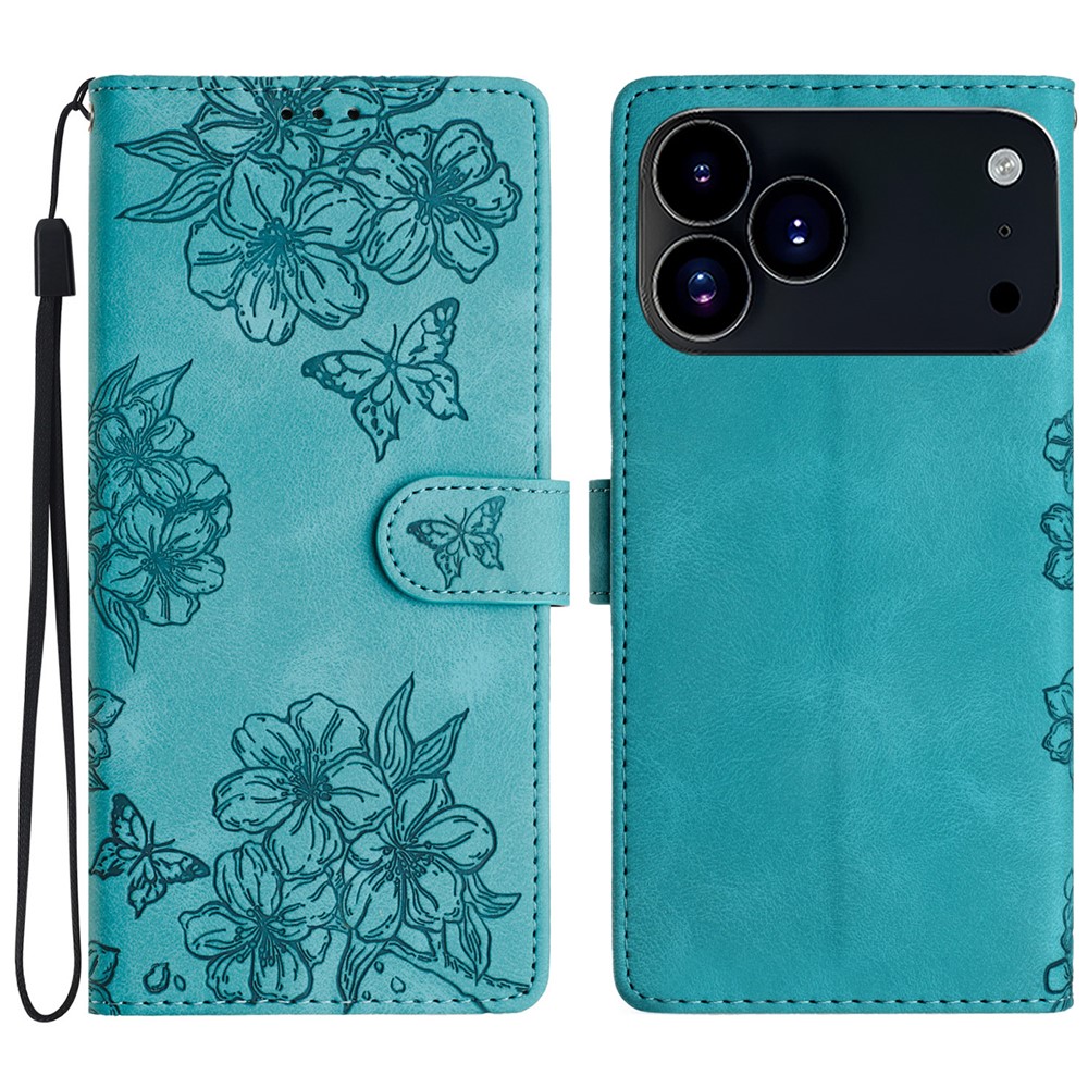 iPhone 17 Pro Max Fodral Med Blommigt Tryck Läder Grön