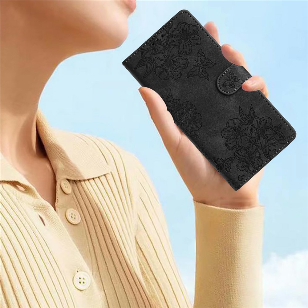  iPhone 17 Pro Max Fodral Med Blommigt Tryck Läder Svart