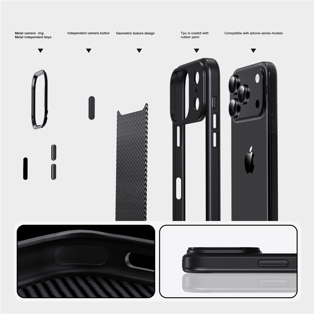 IPAKY IPAKY iPhone 17 Pro Max Skal TPU Kolfiber Textur Svart