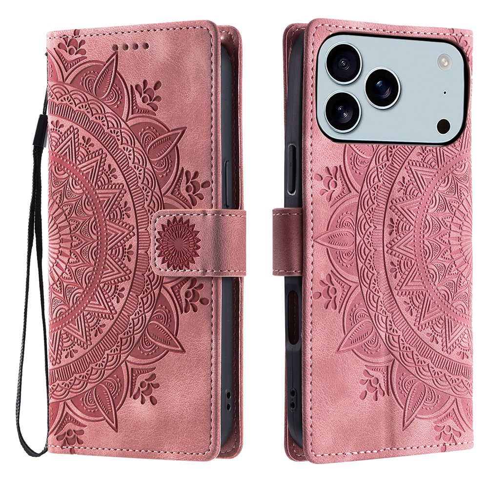  iPhone 17 Pro Max Fodral Mandala Läder Roséguld